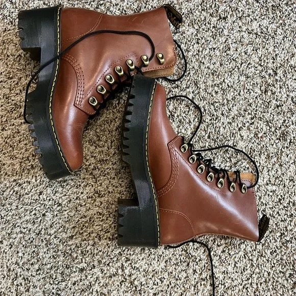 Dr. Martens Brown Combat Moto Boots with Platform Sole - Picture 2 of 3